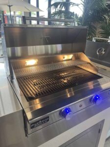 Custom outdoor grill by Paradise Grills with in-grill lighting