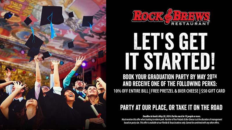 Book your graduation party at Rock & Brews by May 20, 2024
