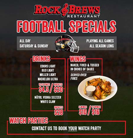 Fall Football Specials at Rock & Brews Plantation Walk