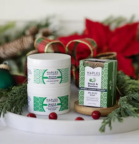 Beach & Bamboo scrub, body butter, and spa bliss soap from Naples Soap Company