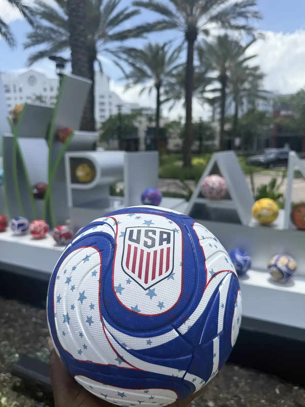 Team USA soccer ball by the Plantation Walk sign